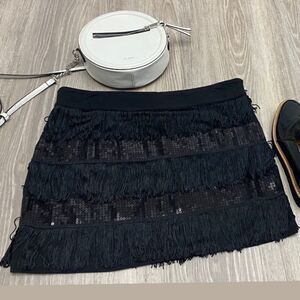 Forever 21 Black Fringe and Sequin Skirt Size Large